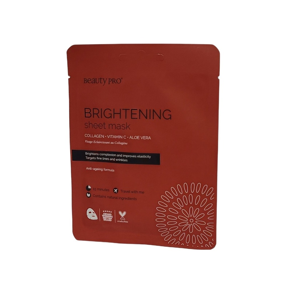 Beauty Pro Brightening Sheet Mask Collagen Vitiman C Aloe Vera Anti-ageing 1
